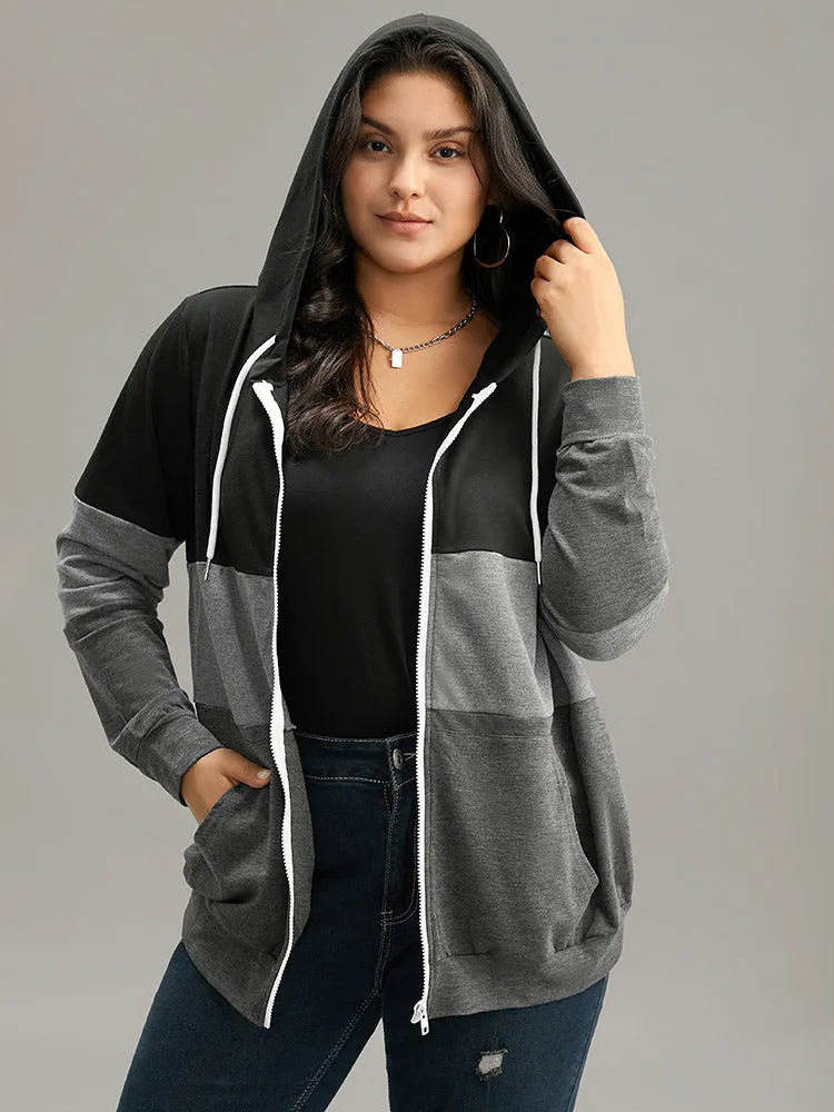 Colorblock Contrast Drawstring Zipper Hooded Sweatshirt sold by Bloomchic product image thumbnail 3