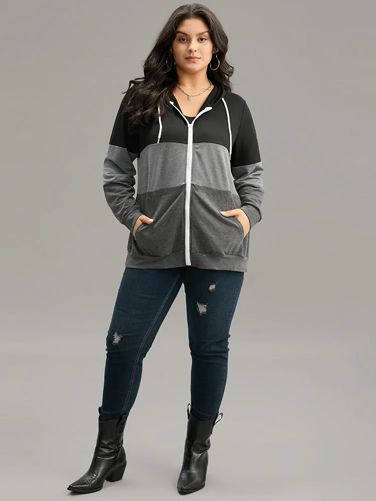 Colorblock Contrast Drawstring Zipper Hooded Sweatshirt sold by Bloomchic product image thumbnail 4