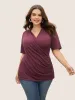 Solid Overlap Collar Gathered Knit T-shirt sold by Bloomchic