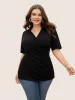 Solid Overlap Collar Gathered Knit T-shirt sold by Bloomchic