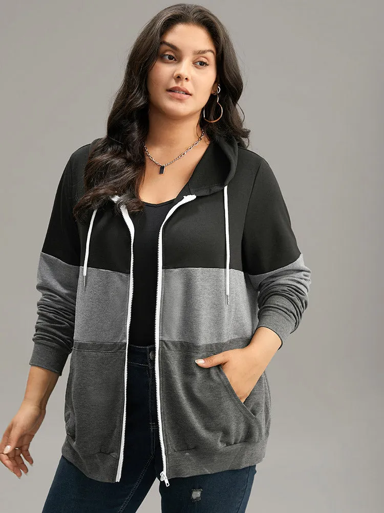 Colorblock Contrast Drawstring Zipper Hooded Sweatshirt sold by Bloomchic product image thumbnail 5