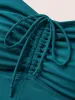 Heart Neckline Drawstring Patchwork Pleated Swim Dress sold by Bloomchic