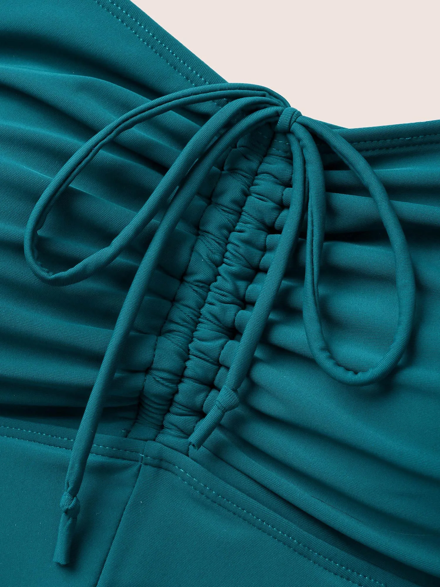 Heart Neckline Drawstring Patchwork Pleated Swim Dress sold by Bloomchic product image thumbnail 5