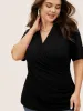 Solid Overlap Collar Gathered Knit T-shirt sold by Bloomchic