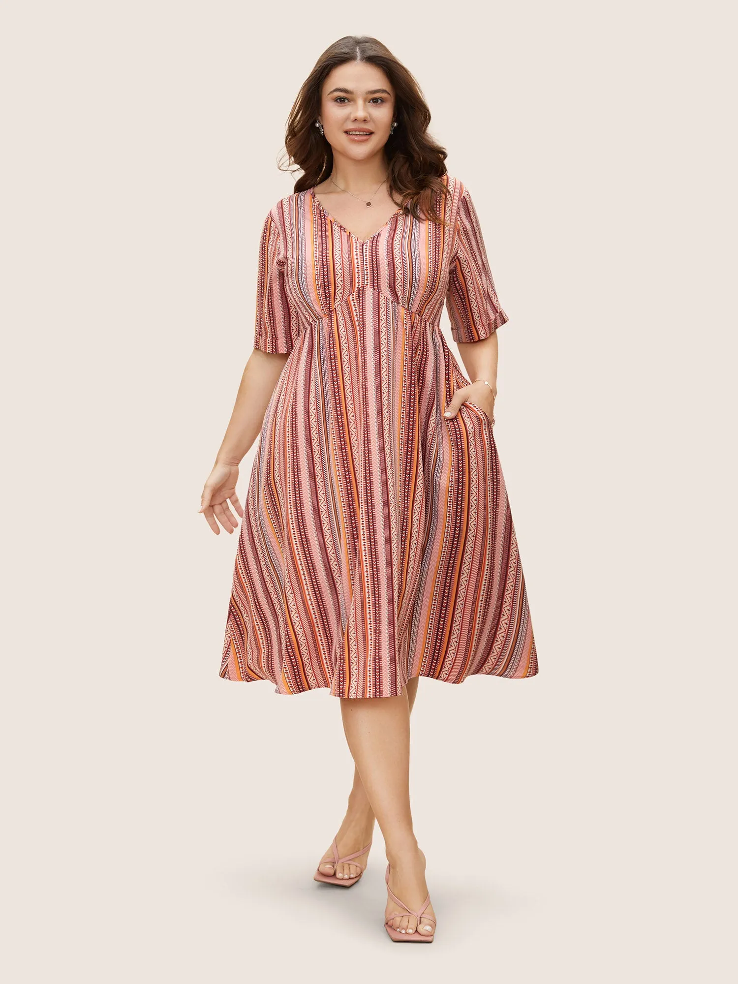 Bandana Striped V Neck Midi Dress sold by Bloomchic product image thumbnail 3