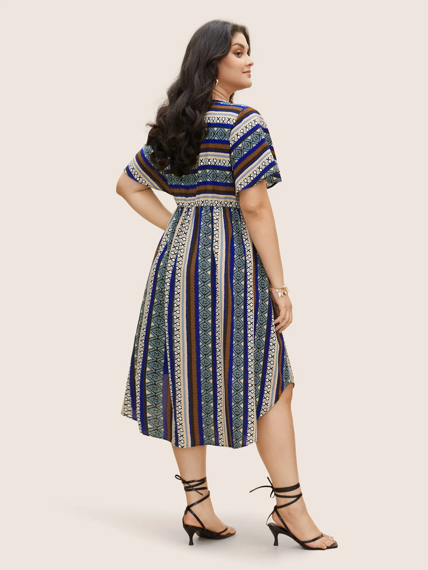 Bandana Striped Curved Hem Ruffle Sleeve Dress sold by Bloomchic product image thumbnail 3