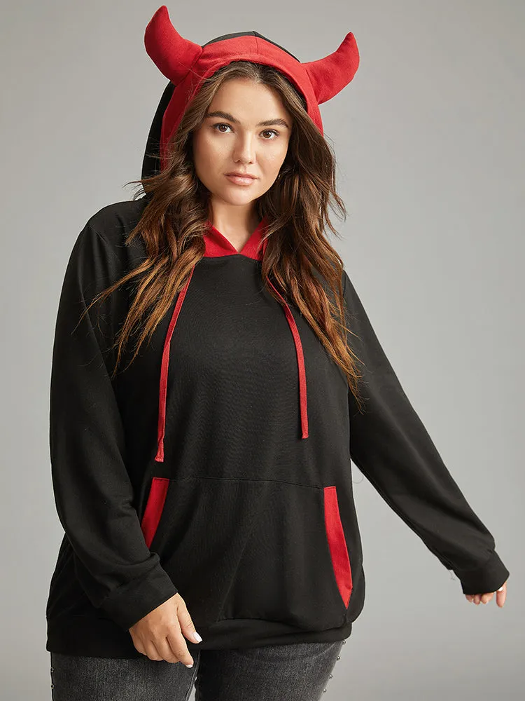 Halloween Hooded Drawstring Contrast Pocket Sweatshirt sold by Bloomchic product image thumbnail 3
