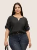 Plain Keyhole Tab Sleeve Blouse sold by Bloomchic