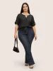 Plain Keyhole Tab Sleeve Blouse sold by Bloomchic