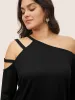 Solid Cold Shoulder Asymmetrical Neck T-shirt sold by Bloomchic
