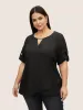 Plain Keyhole Tab Sleeve Blouse sold by Bloomchic