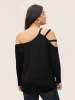 Solid Cold Shoulder Asymmetrical Neck T-shirt sold by Bloomchic
