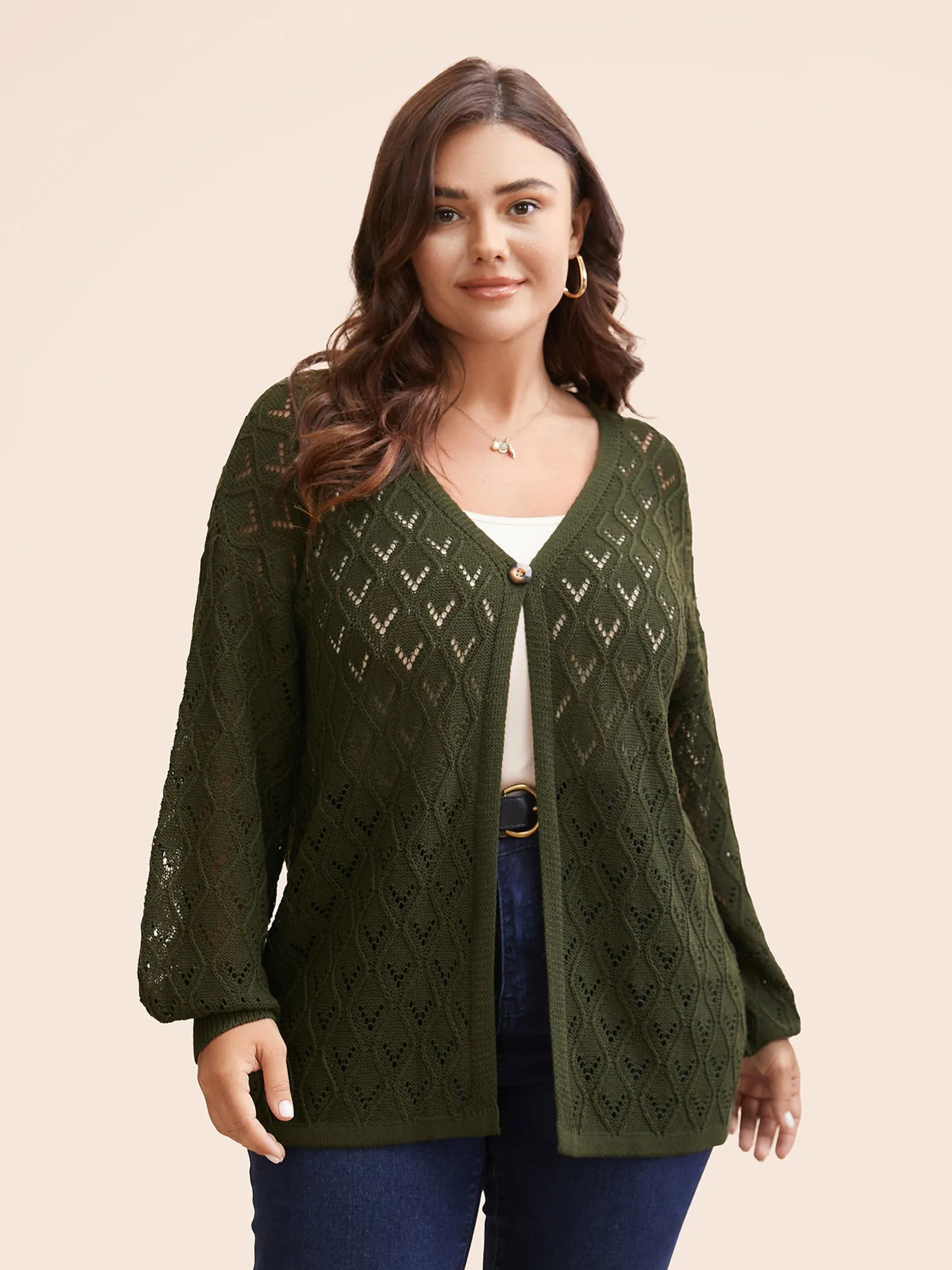 Texture Button Up Hollow Out Cardigan sold by Bloomchic