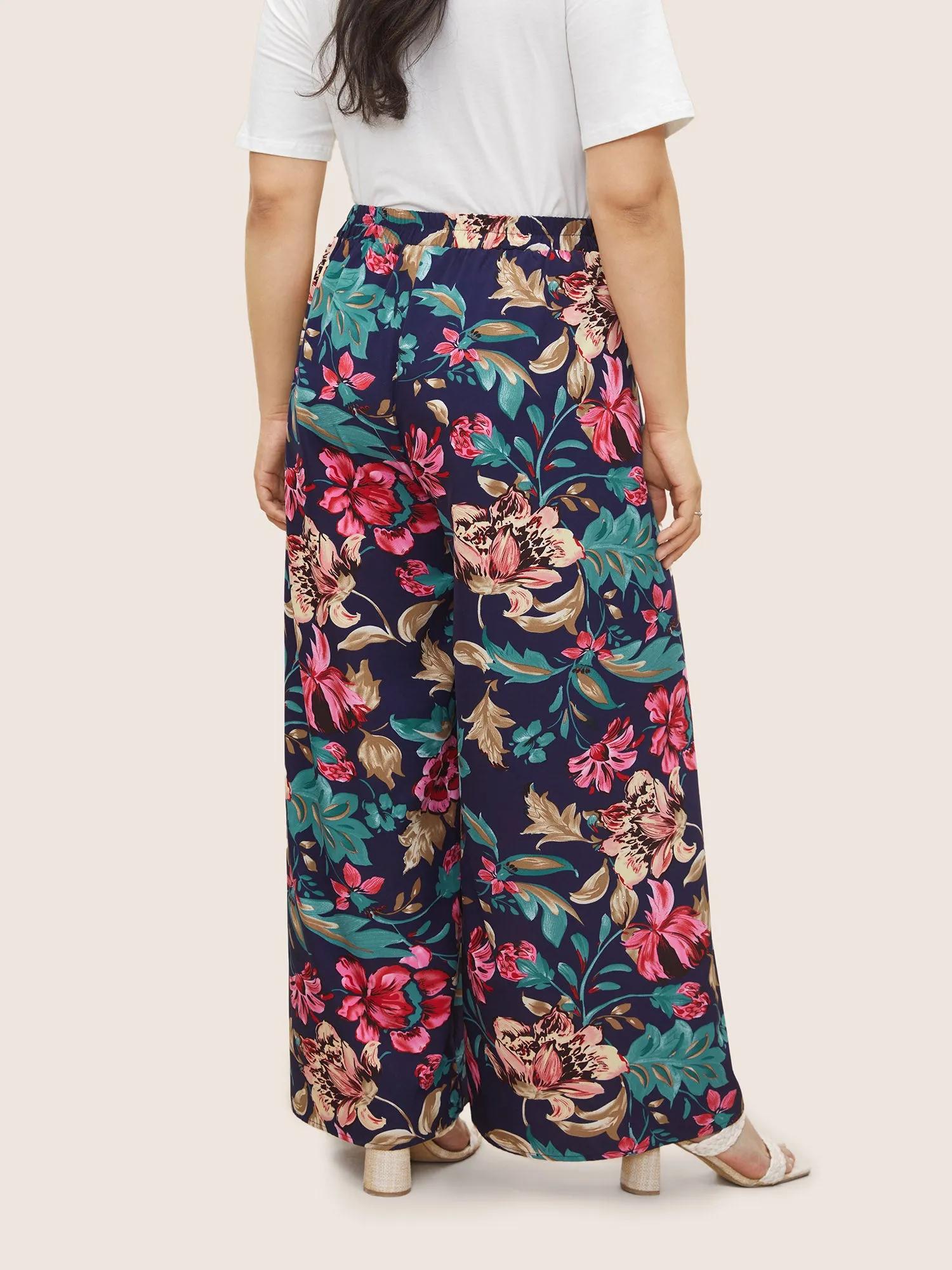 Floral Elastic Waist Split Hem Wide Leg Pants sold by Bloomchic product image thumbnail 2