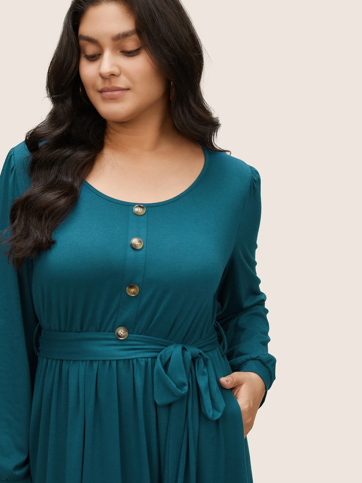 Supersoft Essentials Plain Belted Button Detail Dress sold by Bloomchic product image thumbnail 4