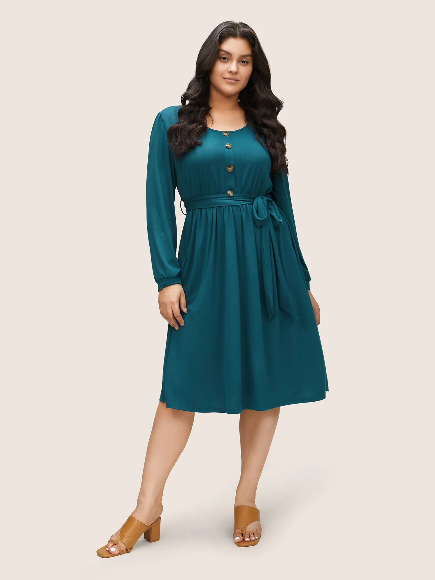 Supersoft Essentials Plain Belted Button Detail Dress sold by Bloomchic product image thumbnail 2