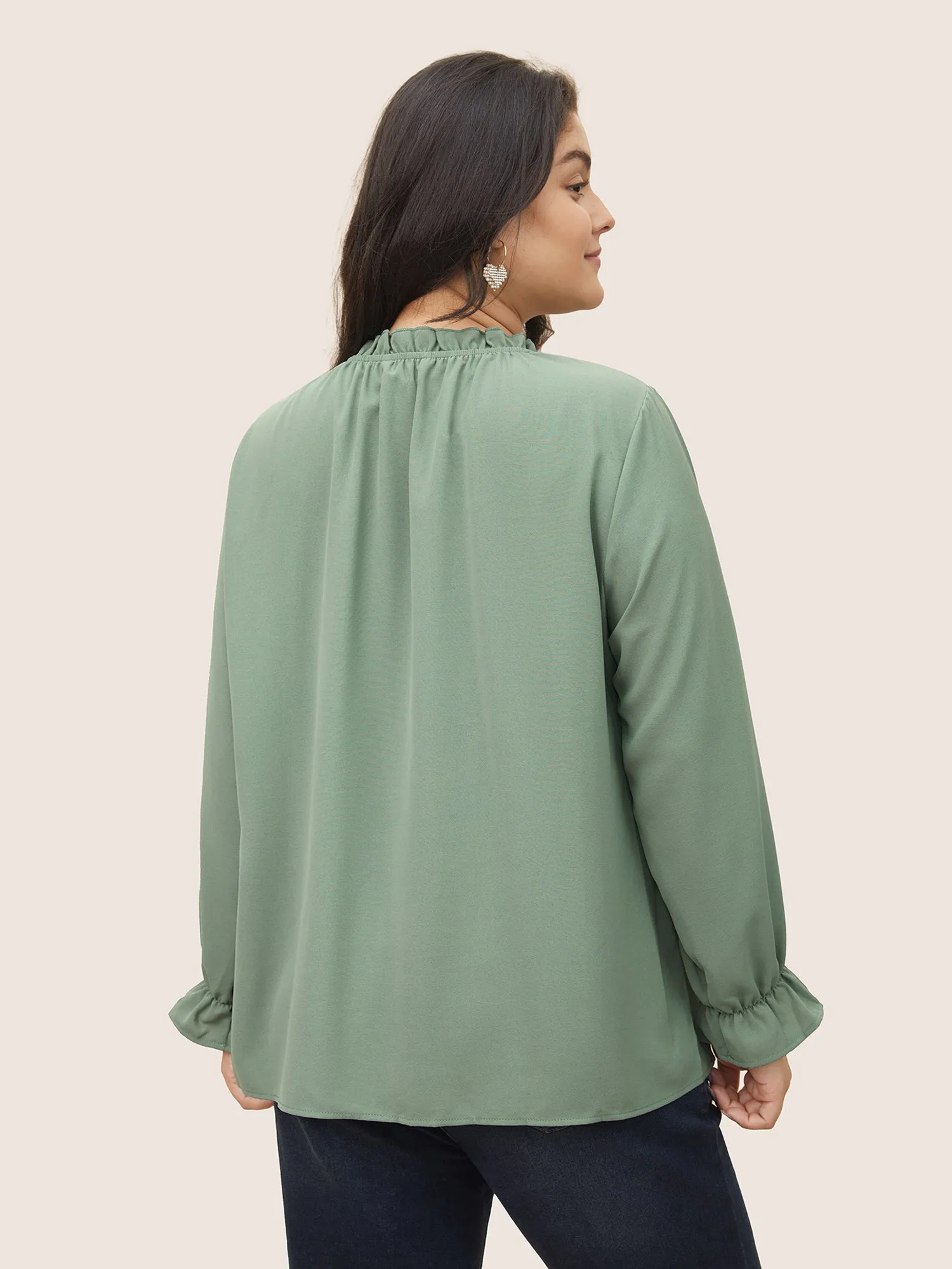 Plain Lantern Sleeve Ruffle Trim Mock Neck Blouse sold by Bloomchic product image thumbnail 4