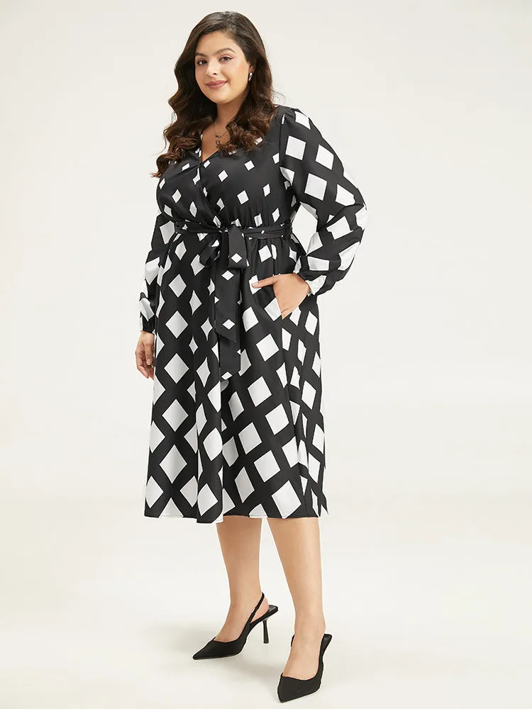 Geometric Print Belted Lantern Sleeve Dress sold by Bloomchic product image thumbnail 3