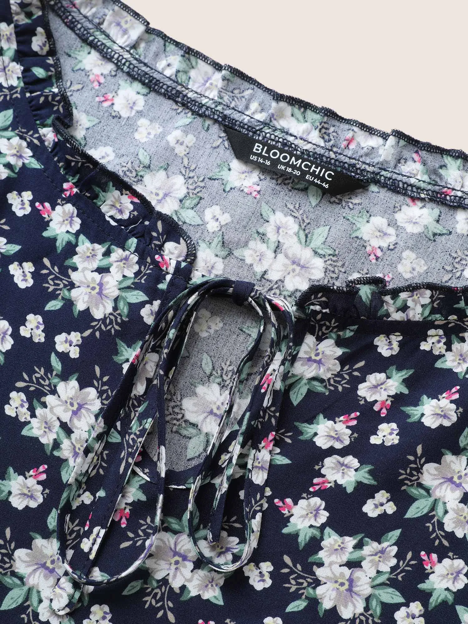 Floral Print Cross Straps Frill Trim Blouse sold by Bloomchic product image thumbnail 5