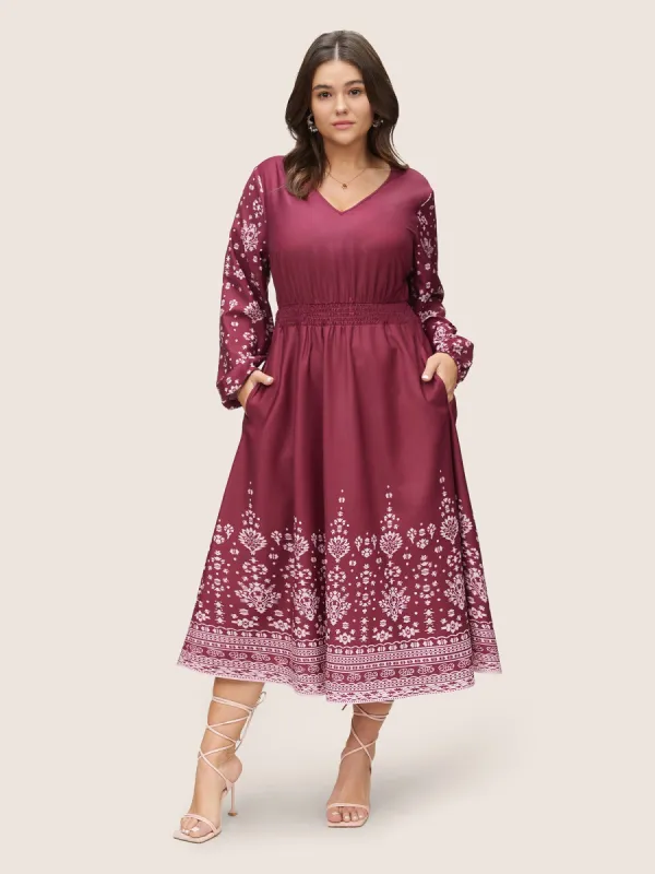 Bandana Print Shirred Elastic Cuffs Dress sold by Bloomchic