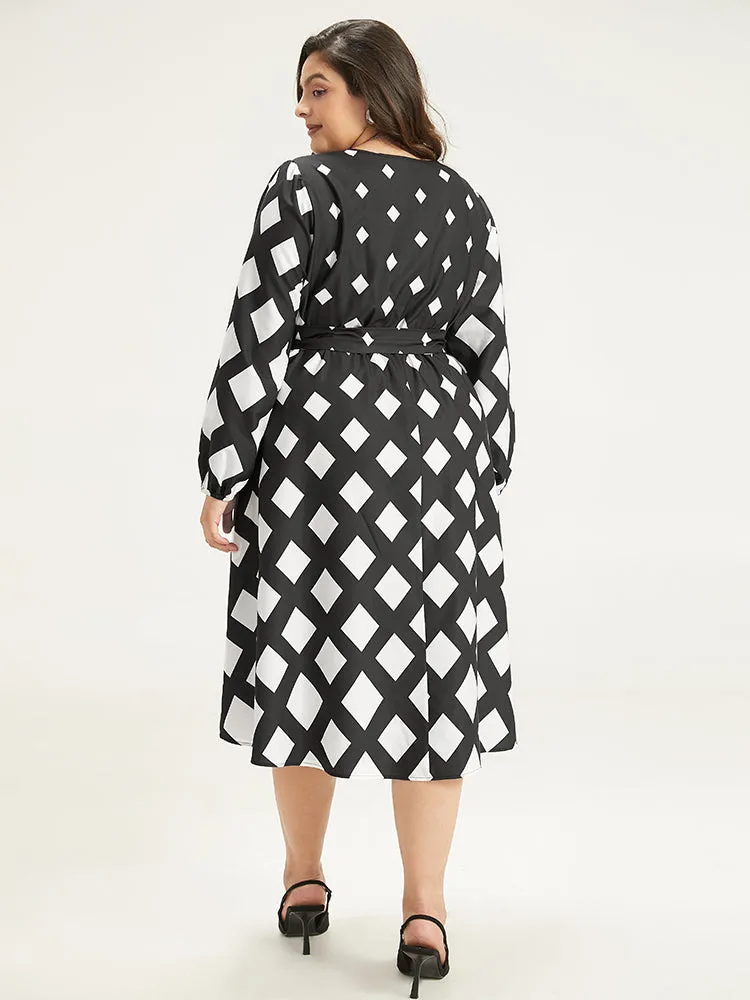 Geometric Print Belted Lantern Sleeve Dress sold by Bloomchic product image thumbnail 5
