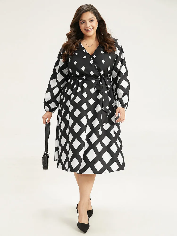 Geometric Print Belted Lantern Sleeve Dress sold by Bloomchic product image thumbnail 2