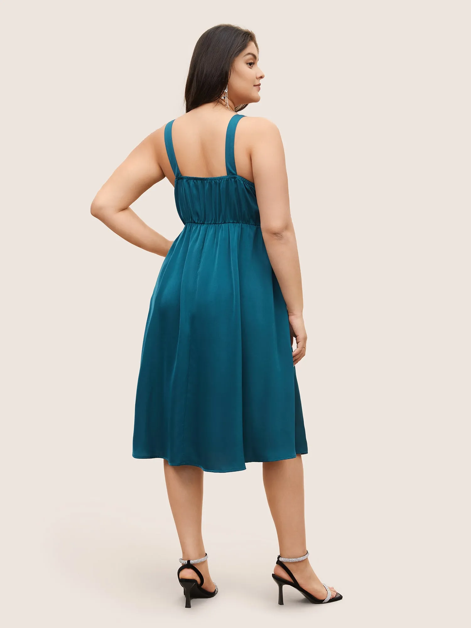 Satin Solid Gathered Button Detail Cami Dress sold by Bloomchic product image thumbnail 3