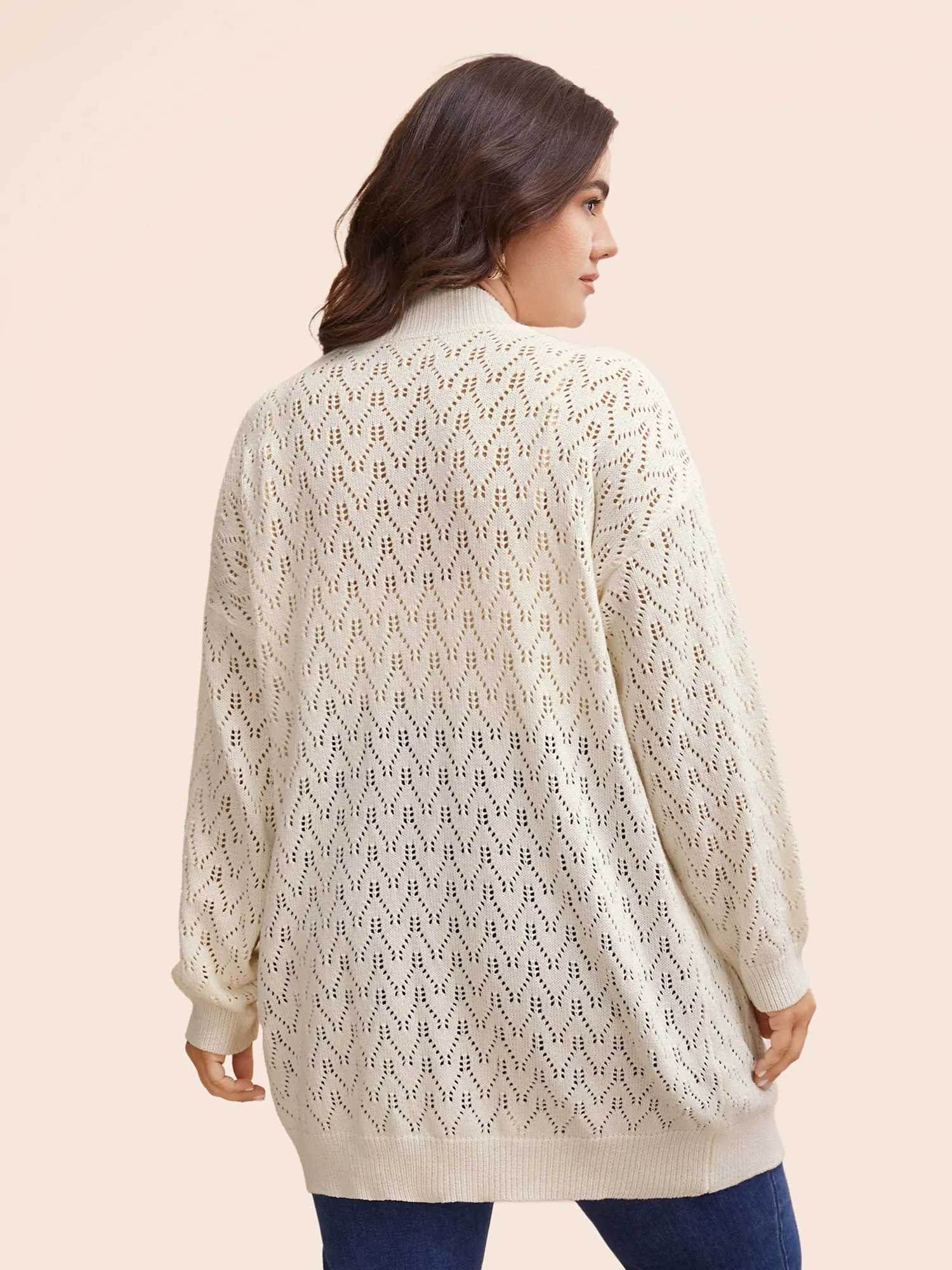 Kimono Collar Patch Pocket Pointelle Knit Cardigan sold by Bloomchic product image thumbnail 2