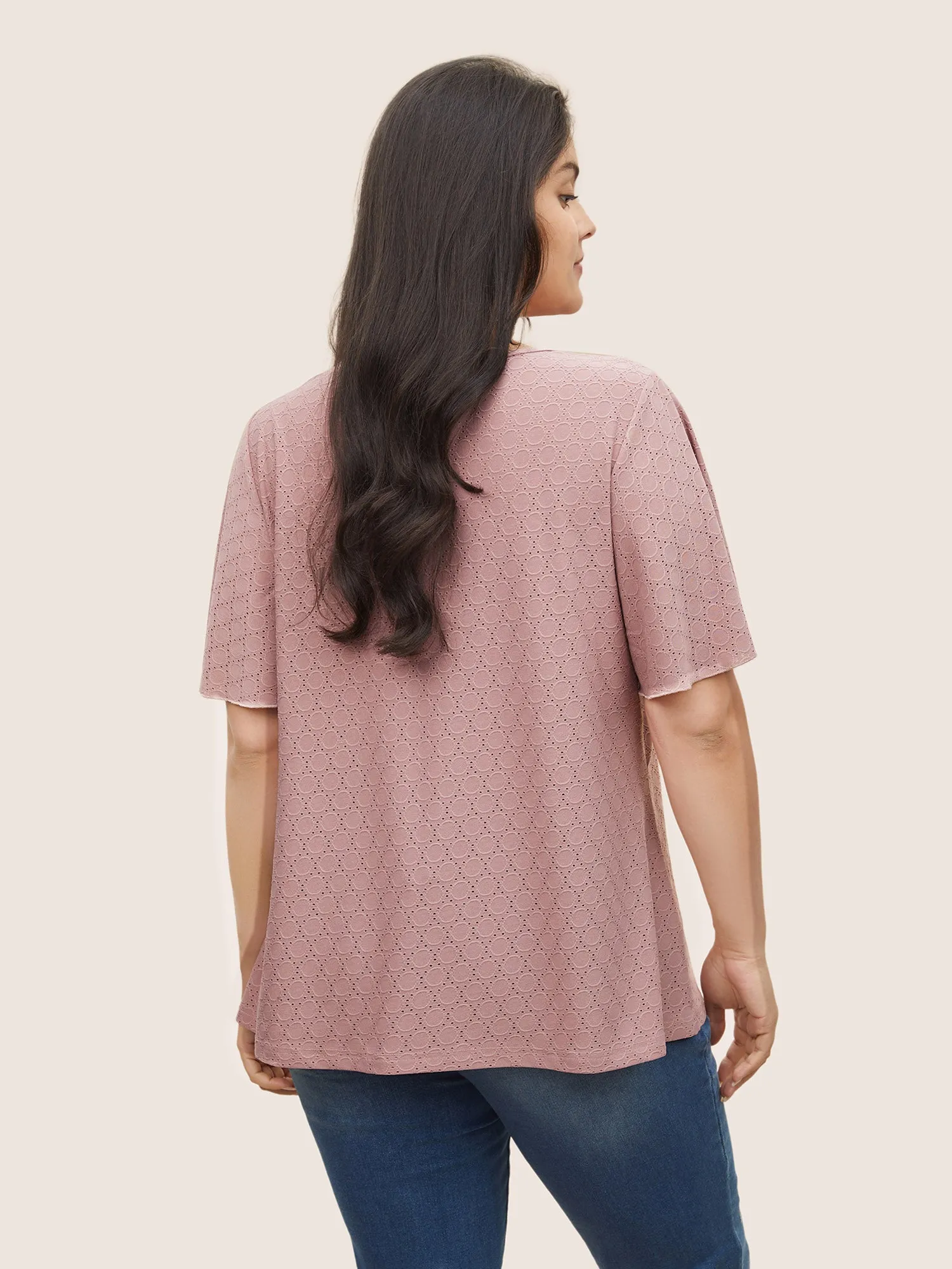 Plain Textured Geometric Flutter Sleeve T-shirt sold by Bloomchic product image thumbnail 2