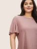 Plain Textured Geometric Flutter Sleeve T-shirt sold by Bloomchic