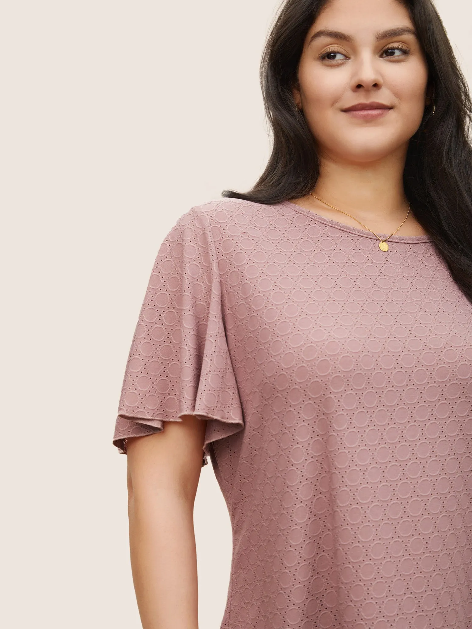 Plain Textured Geometric Flutter Sleeve T-shirt sold by Bloomchic product image thumbnail 4