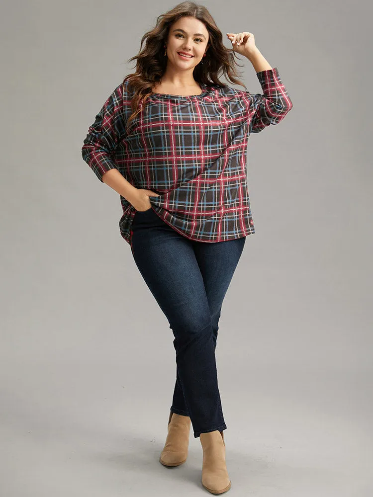 Plaid Dolman Sleeve Round Neck T-shirt sold by Bloomchic product image thumbnail 4