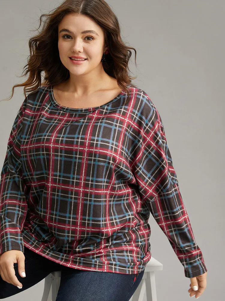Plaid Dolman Sleeve Round Neck T-shirt sold by Bloomchic product image thumbnail 5