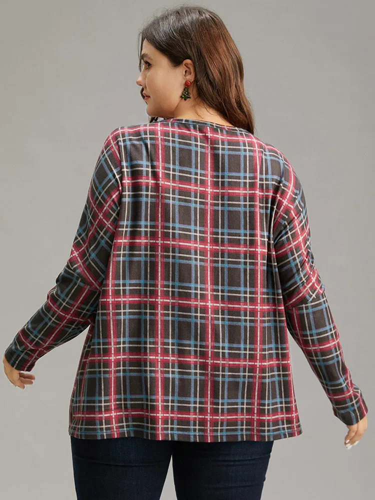 Plaid Dolman Sleeve Round Neck T-shirt sold by Bloomchic product image thumbnail 2