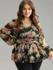 Floral Flutter Hem Elastic Waist Blouse sold by Bloomchic