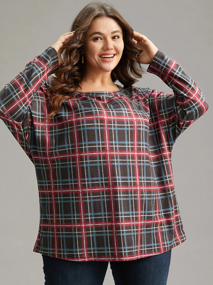 Plaid Dolman Sleeve Round Neck T-shirt sold by Bloomchic product image thumbnail 3
