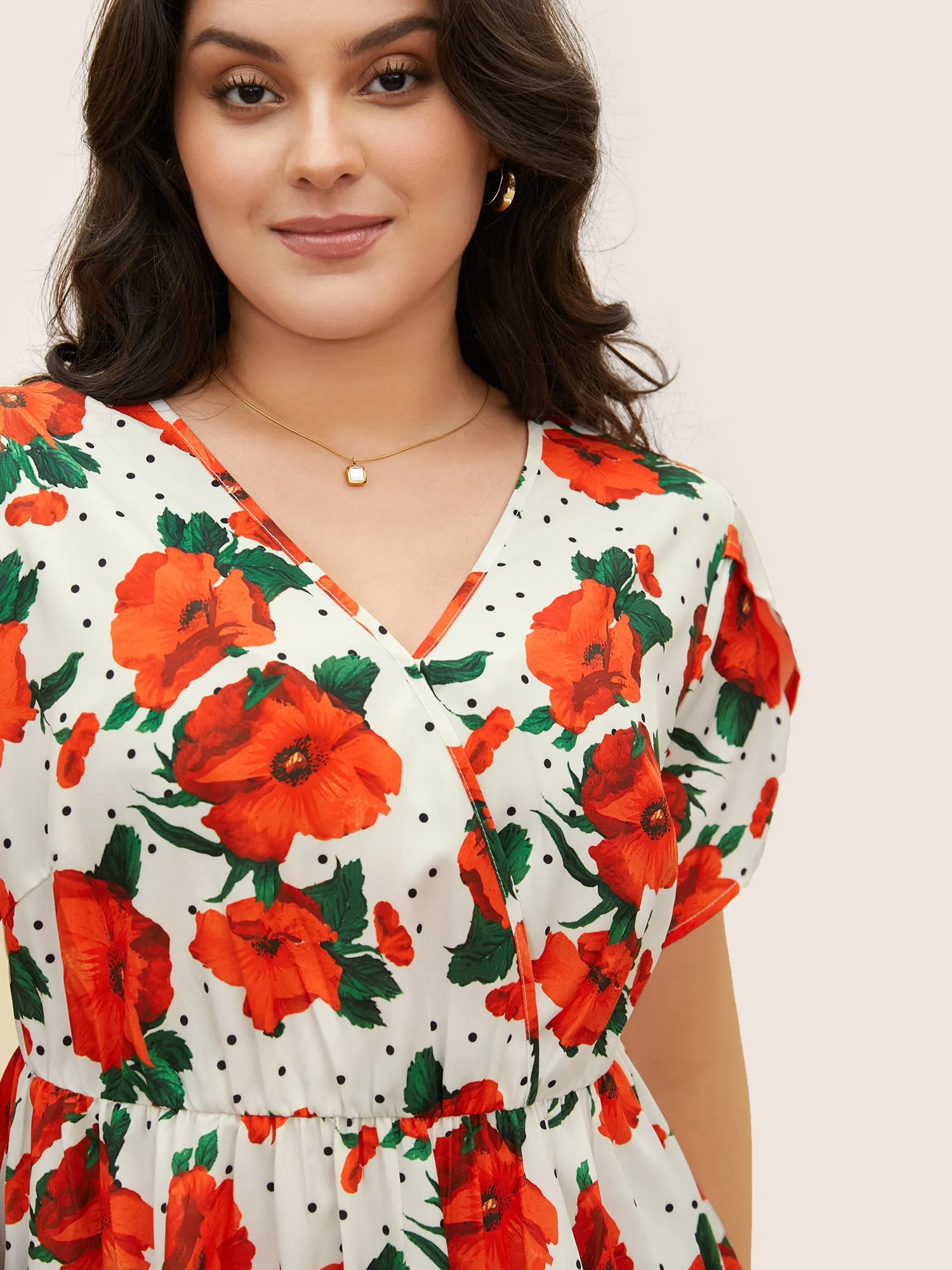 Overlap Collar Floral Elastic Waist Petal Sleeve Blouse sold by Bloomchic product image thumbnail 4