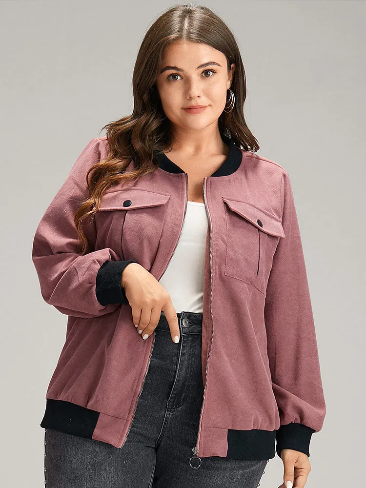 Patchwork Contrast Pocket Zipper Button Detail Jacket sold by Bloomchic