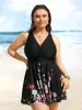 Overlap Collar Natural Flowers Gathered Swim Dress sold by Bloomchic