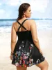 Overlap Collar Natural Flowers Gathered Swim Dress sold by Bloomchic