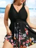 Overlap Collar Natural Flowers Gathered Swim Dress sold by Bloomchic
