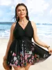 Overlap Collar Natural Flowers Gathered Swim Dress sold by Bloomchic