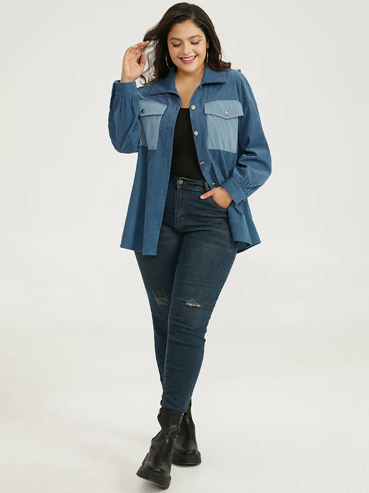 Two Tone Flap Pocket Button Up Corduroy Coat sold by Bloomchic product image thumbnail 4