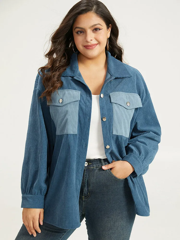 Two Tone Flap Pocket Button Up Corduroy Coat sold by Bloomchic