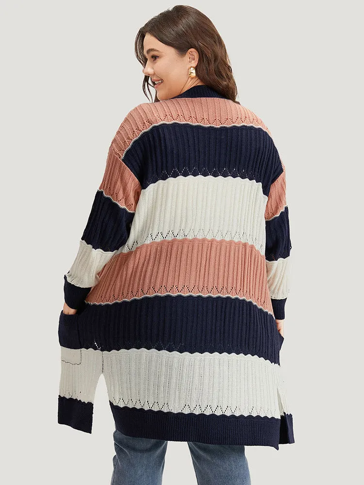 Colorblock Contrast Eyelet Open Front Cardigan sold by Bloomchic product image thumbnail 2