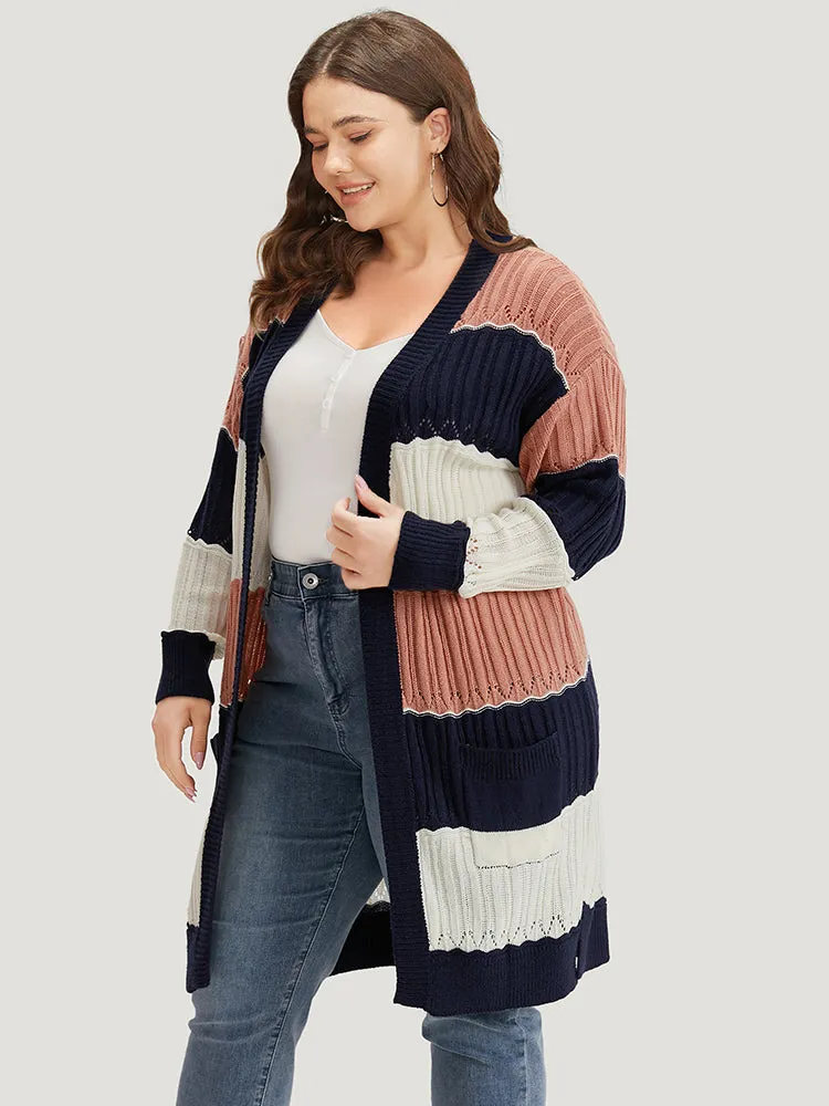 Colorblock Contrast Eyelet Open Front Cardigan sold by Bloomchic product image thumbnail 3