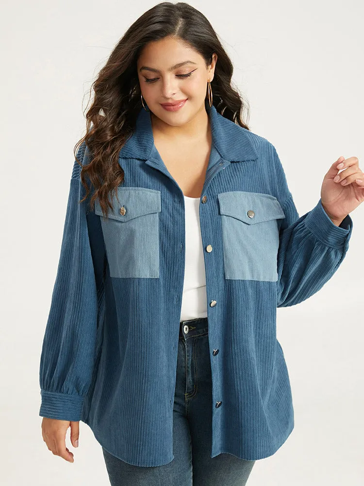 Two Tone Flap Pocket Button Up Corduroy Coat sold by Bloomchic product image thumbnail 5