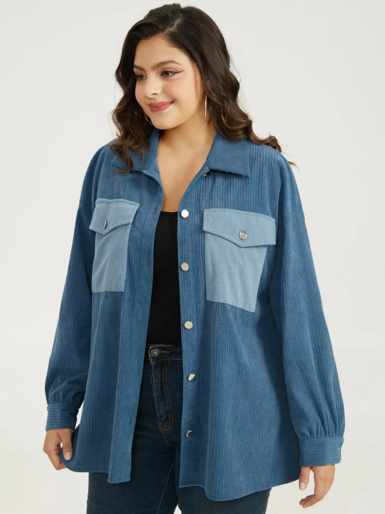 Two Tone Flap Pocket Button Up Corduroy Coat sold by Bloomchic product image thumbnail 3