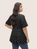 V Neck Polka Dot Elastic Waist T-shirt sold by Bloomchic