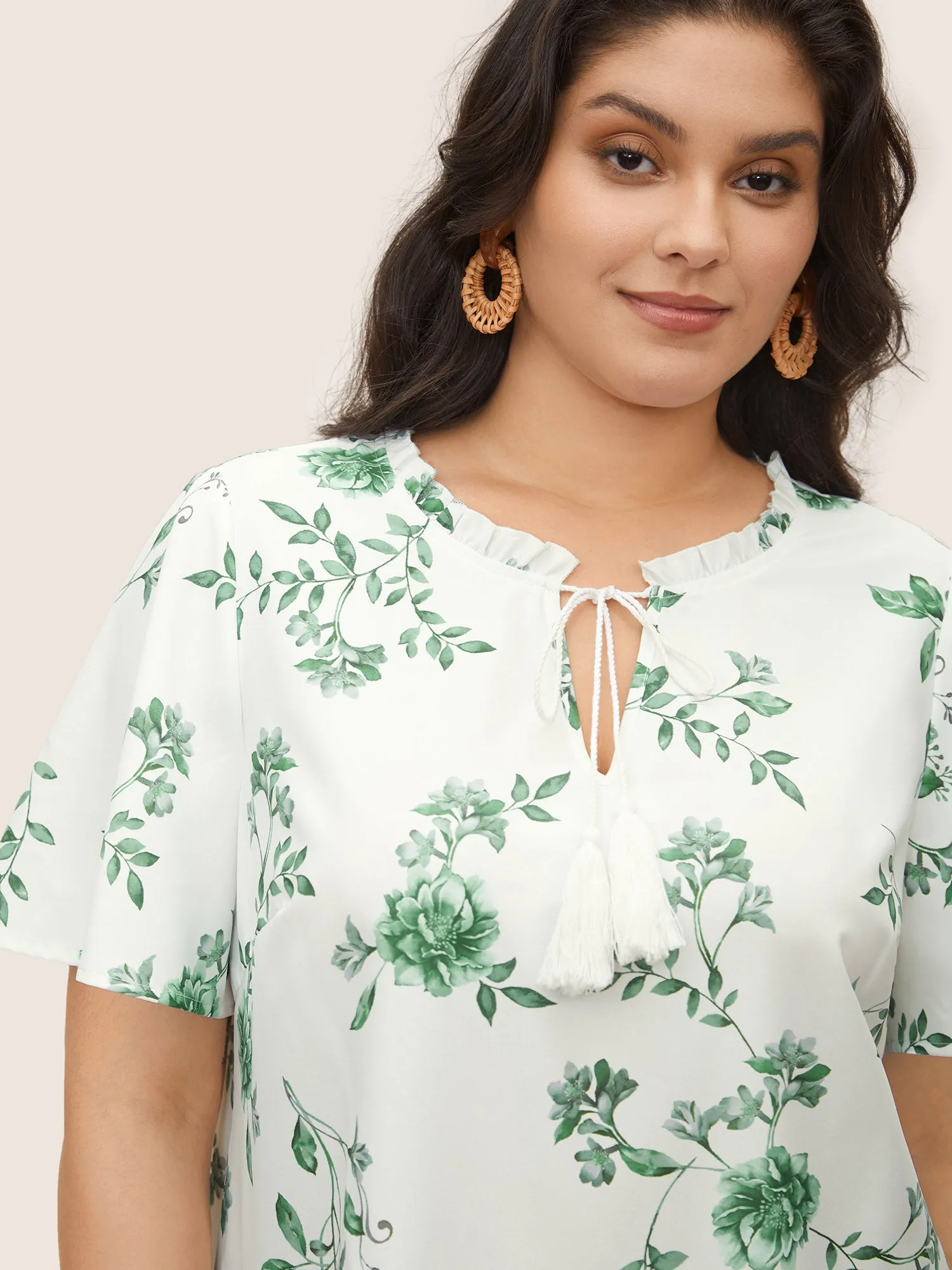 Floral Print Frill Trim Ties Tassels Blouse sold by Bloomchic product image thumbnail 3